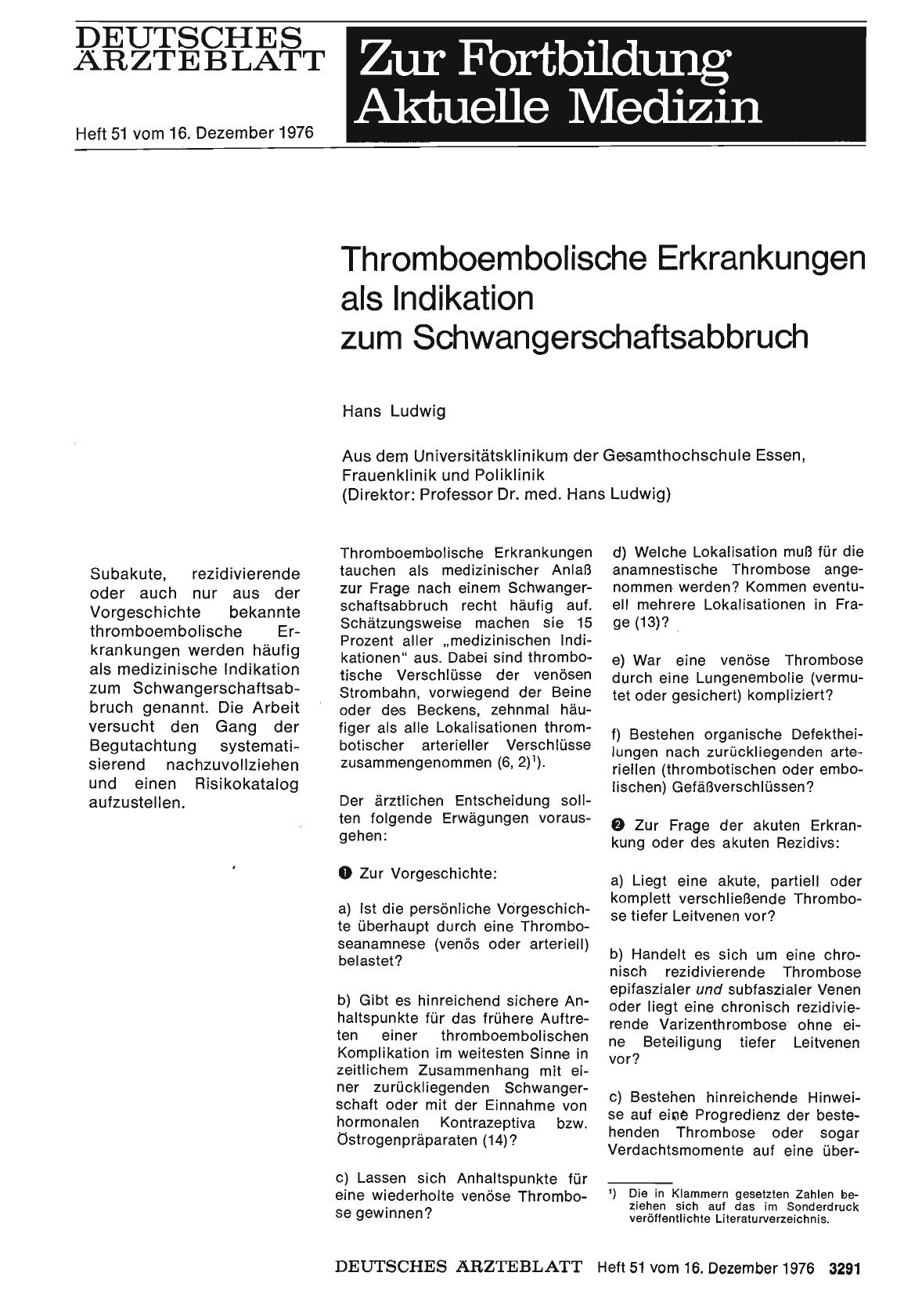Vorschauseite 1: Thromboembolische Erkrankungen als Indikation zum Schwangerschaftsabbruch