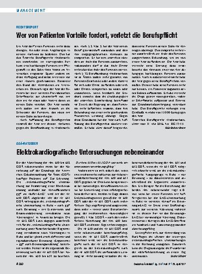Vorschauseite 1: GOÄ-Ratgeber: Elektrokardiografische Untersuchungen nebeneinander