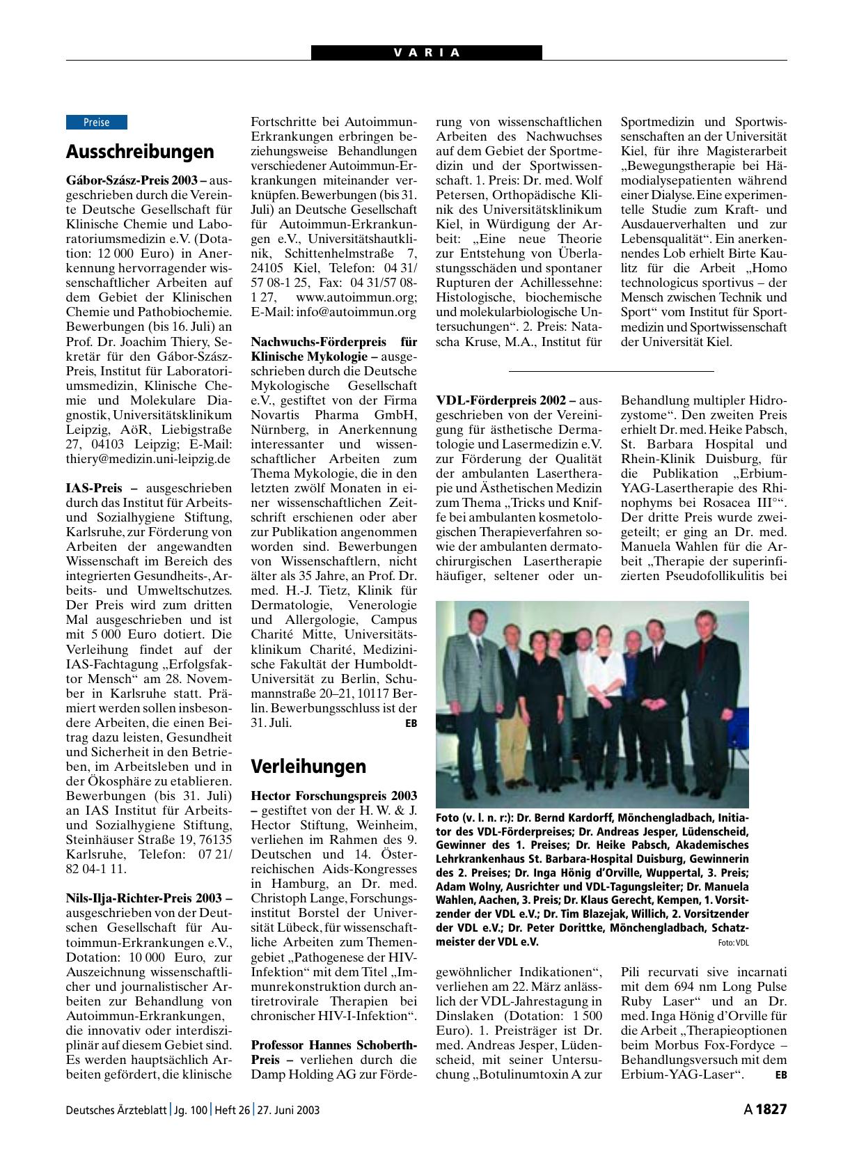 Vorschauseite 1: Verleihungen