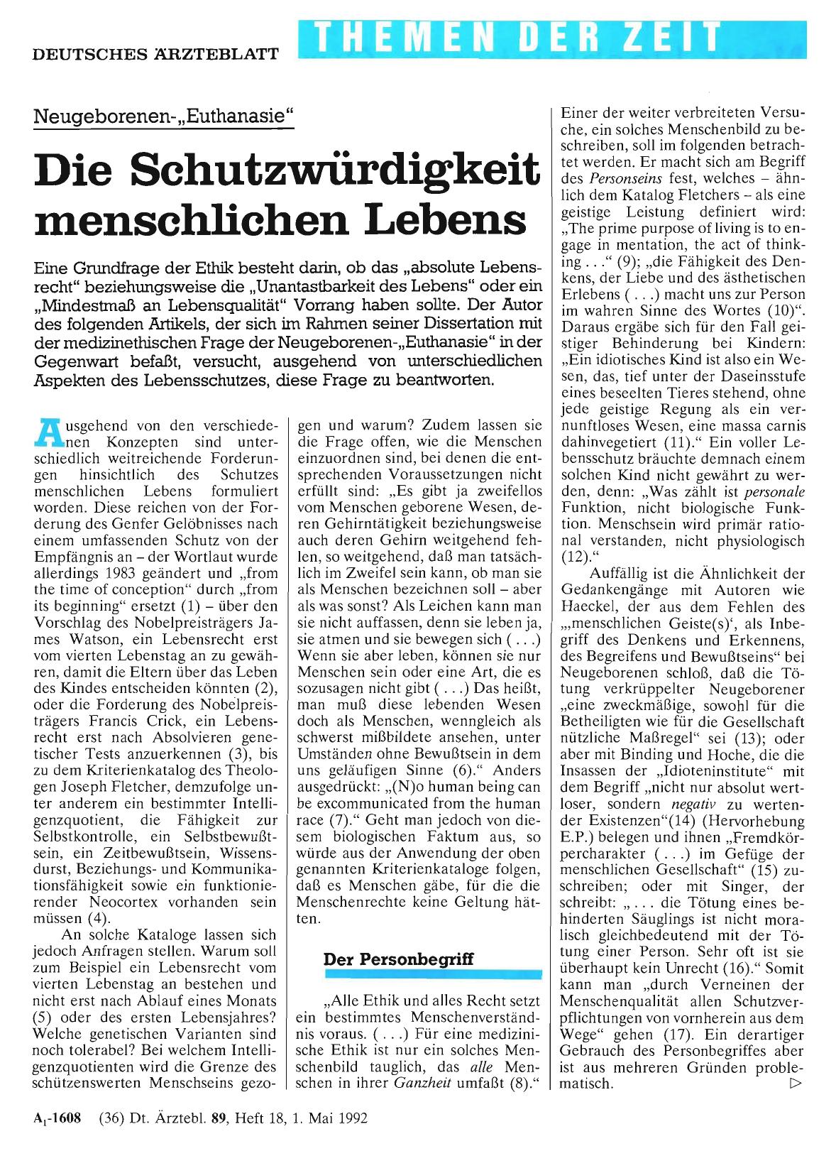 Vorschauseite 1: Neugeborenen-„Euthanasie“: Die Schutzwürdigkeit menschlichen Lebens