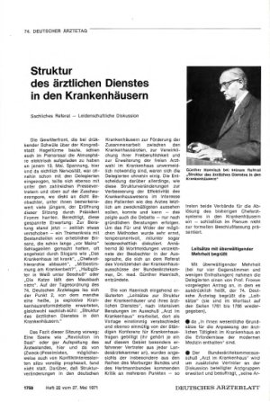 Vorschauseite 1: Struktur des ärztlichen Dienstes in den Krankenhäusern: Sachliches Referat - Leidenschaftliche Diskussion
