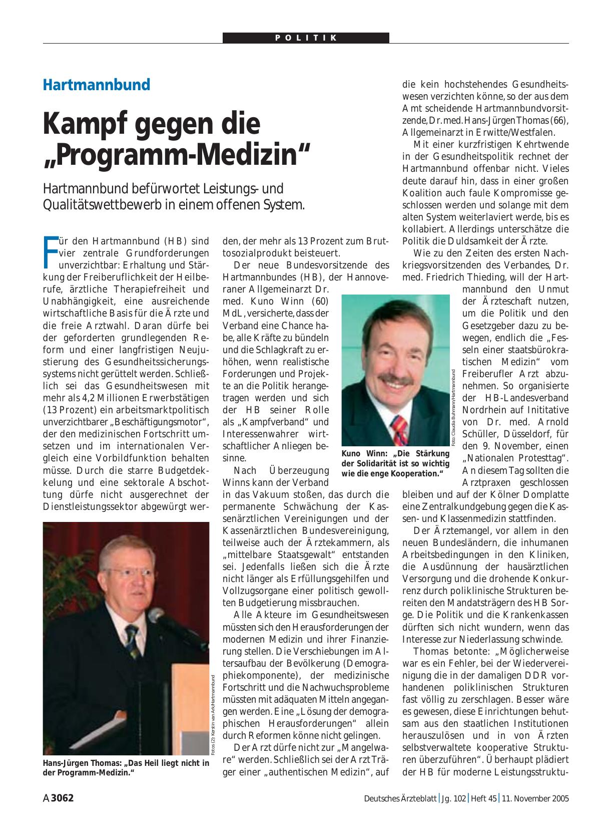 Vorschauseite 1: Hartmannbund: Kampf gegen die „Programm-Medizin“