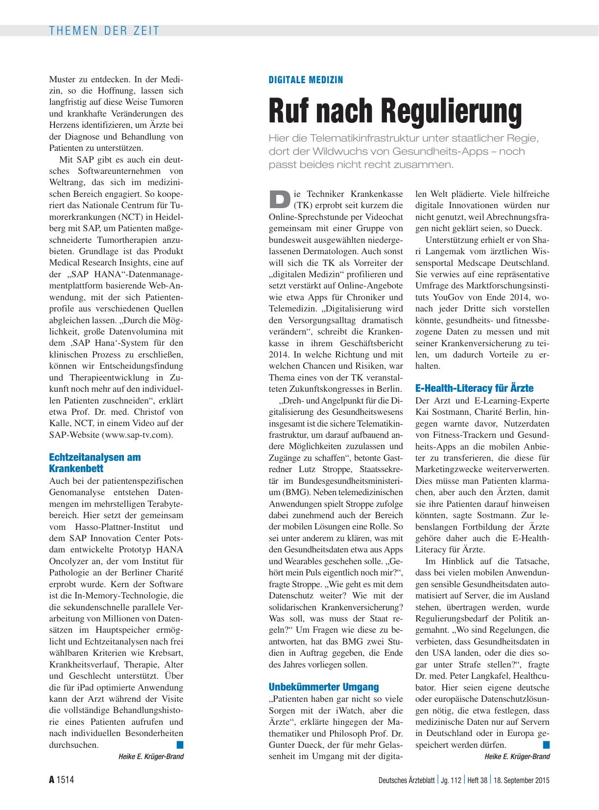 Vorschauseite 1: Digitale Medizin: Ruf nach Regulierung