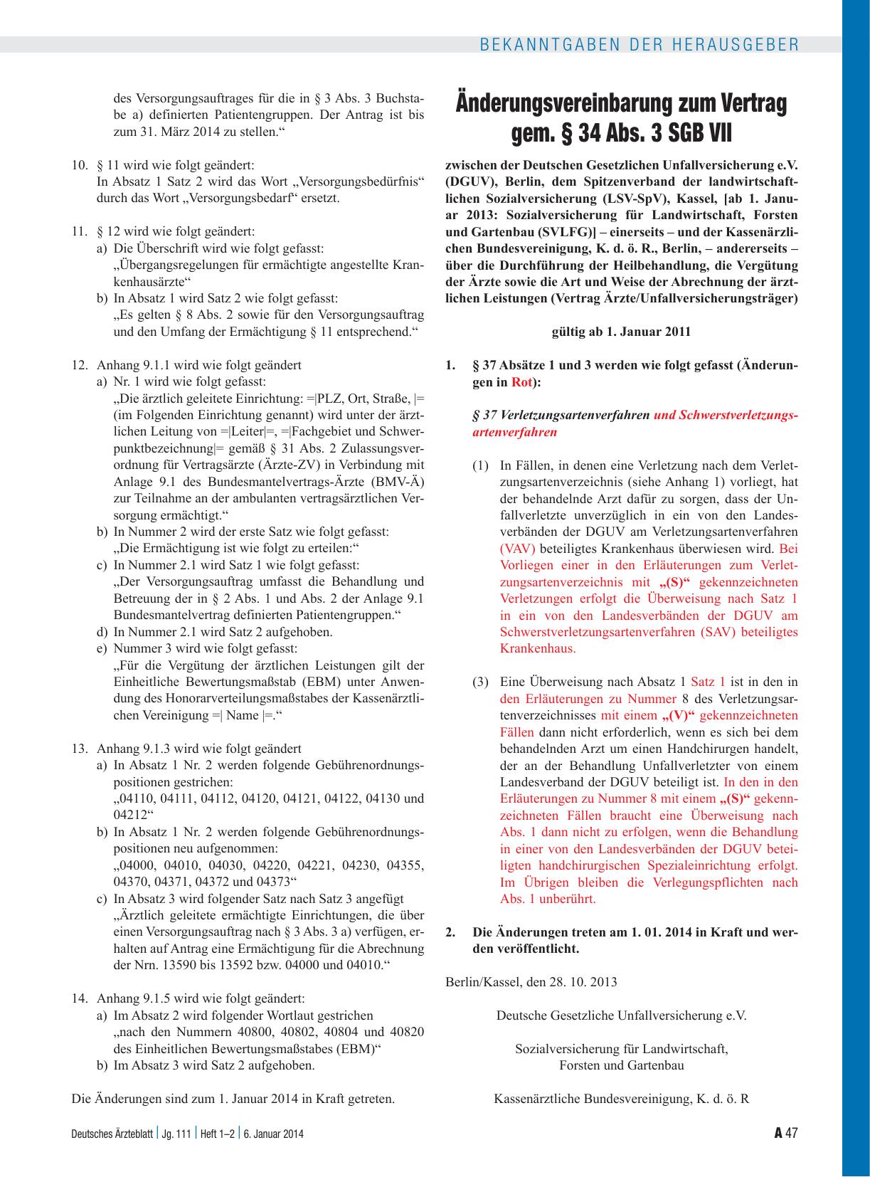 Vorschauseite 1: Änderungsvereinbarung zum Vertrag gem. § 34 Abs. 3 SGB VII
