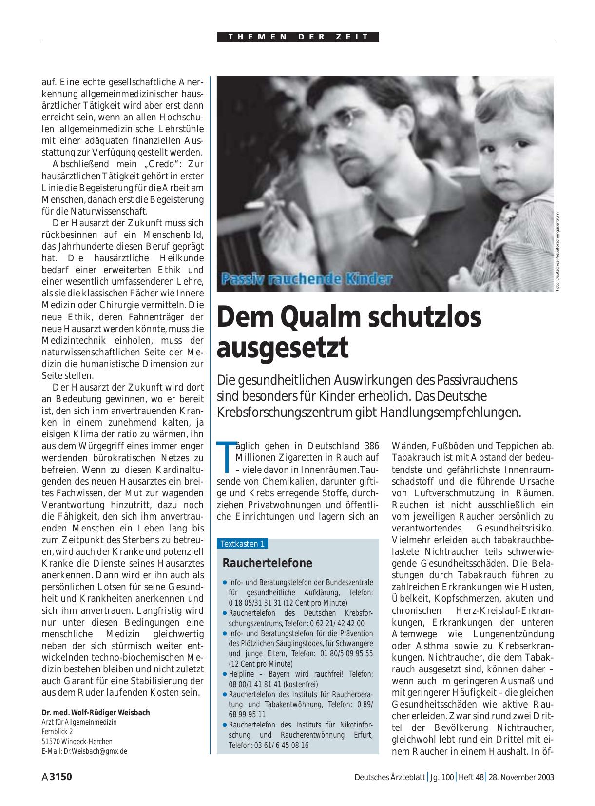Vorschauseite 1: Passiv rauchende Kinder: Dem Qualm schutzlos ausgesetzt