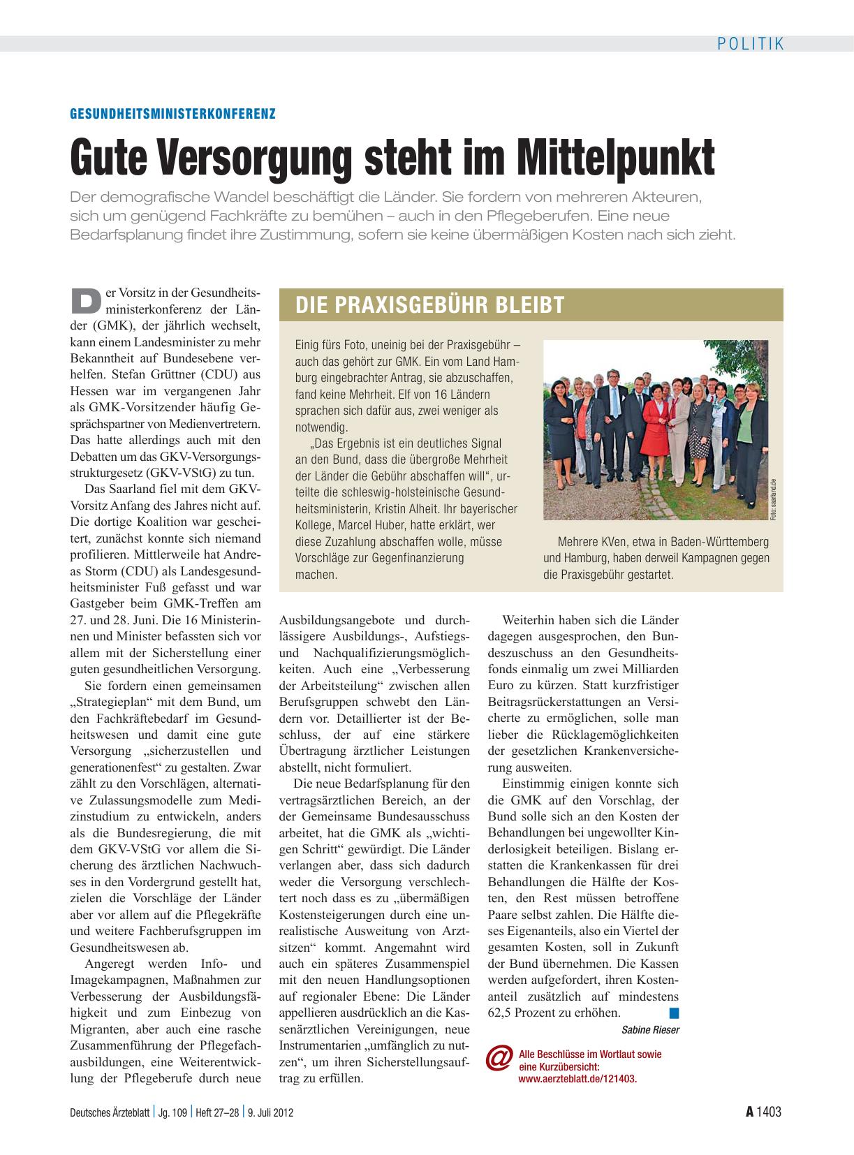 Vorschauseite 1: Gesundheitsministerkonferenz: Gute Versorgung steht im Mittelpunkt