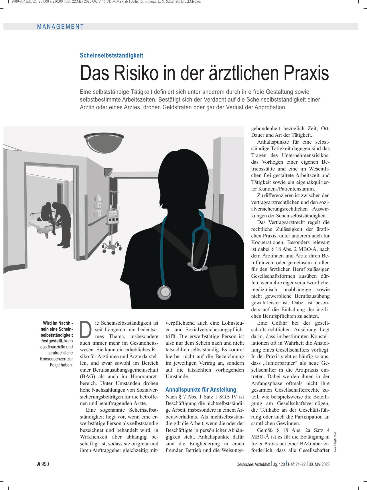 Vorschauseite 1: Scheinselbstständigkeit: Das Risiko in der ärztlichen Praxis