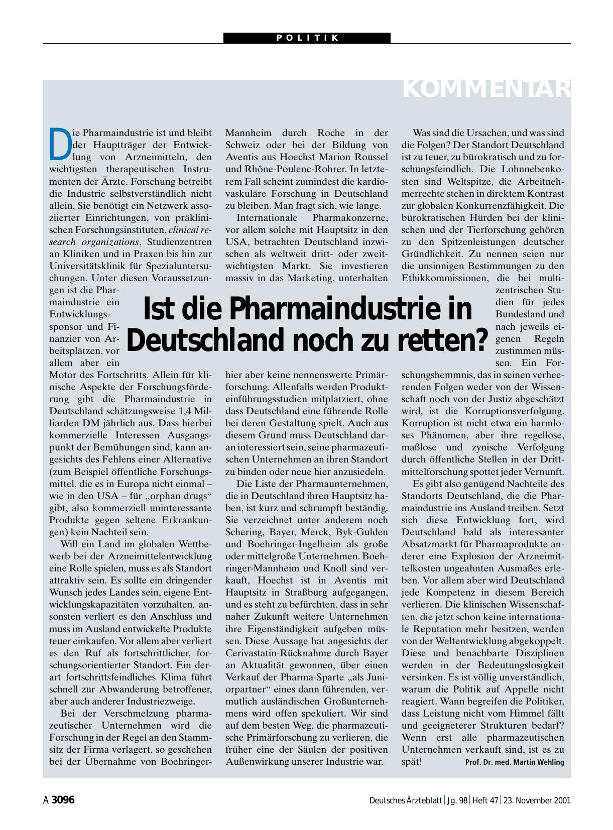 Vorschauseite 1: Ist die Pharmaindustrie in Deutschland noch zu retten?