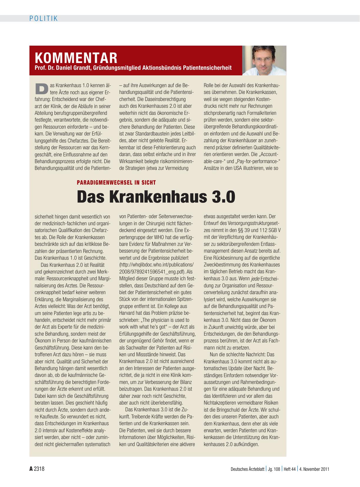 Vorschauseite 1: Paradigmenwechsel in Sicht: Das Krankenhaus 3. 0