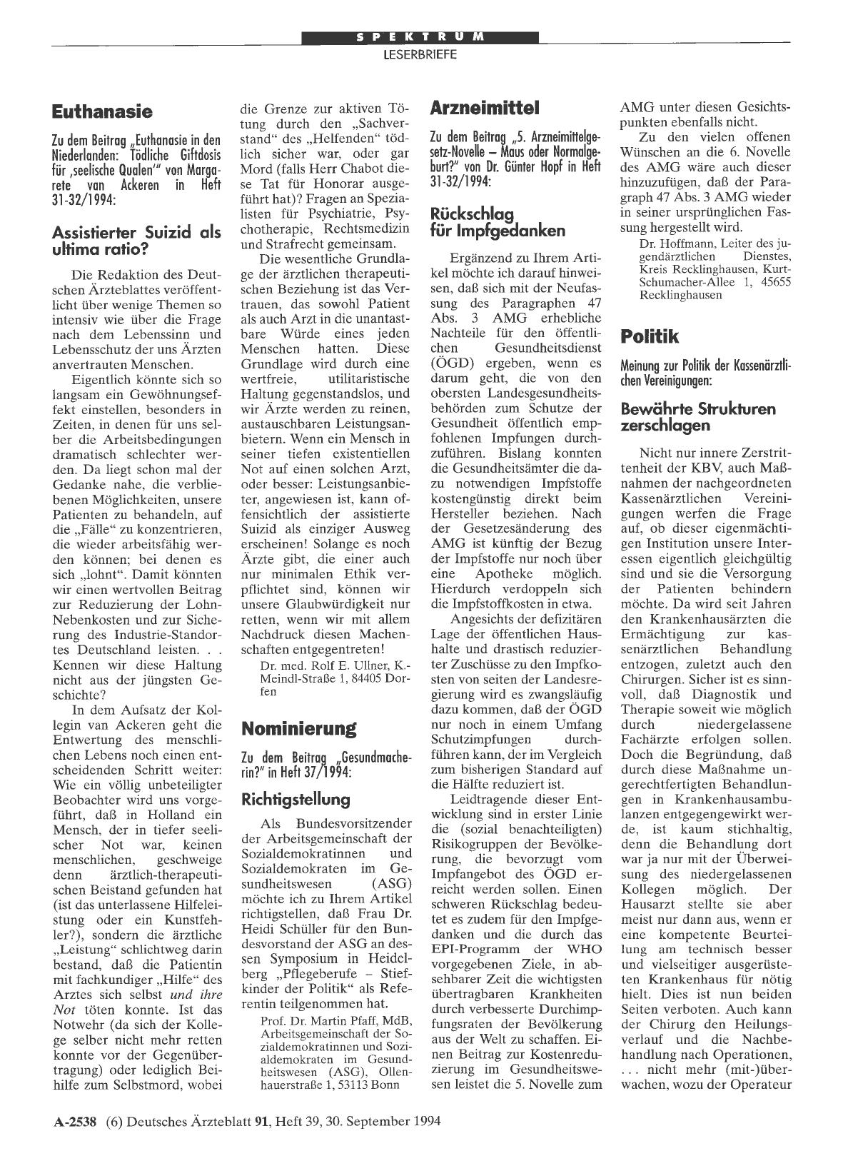 Vorschauseite 1: Nominierung: Richtigstellung