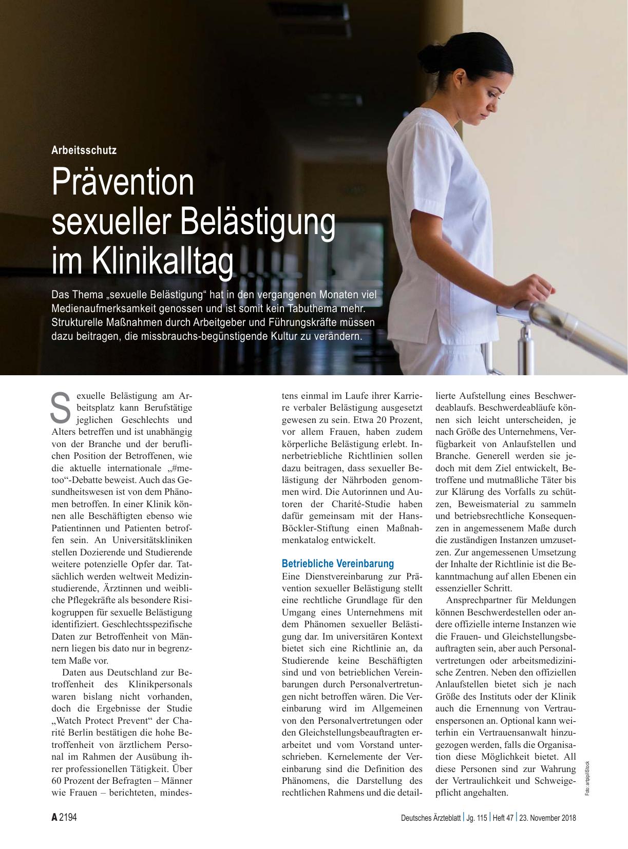 Vorschauseite 1: Arbeitsschutz: Prävention sexueller Belästigung im Klinikalltag