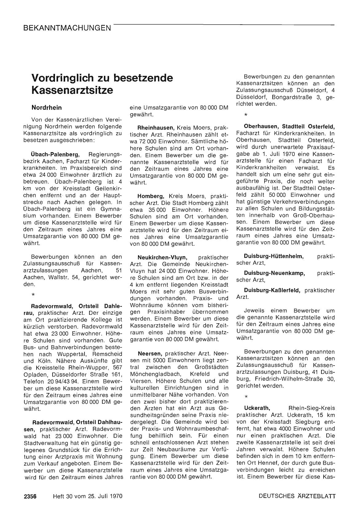 Vorschauseite 1: Vordringlich zu besetzende Kassenarztsitze