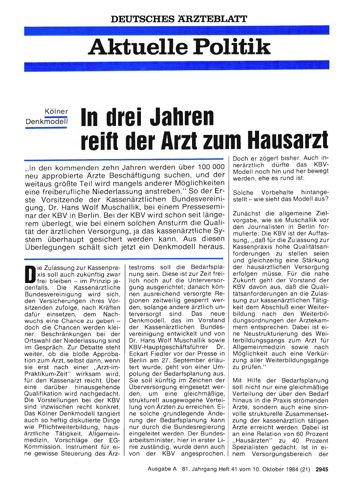 Vorschauseite 1: Kölner Denkmodell: In drei Jahren reift der Arzt zum Hausarzt