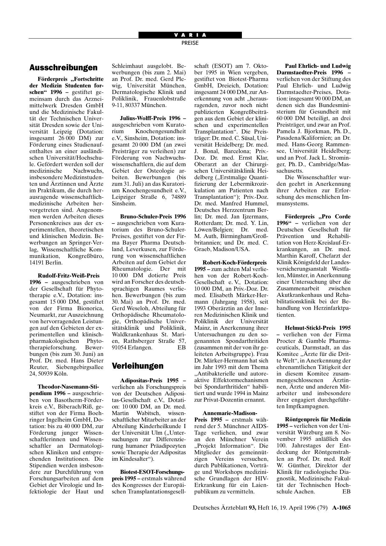 Vorschauseite 1: Verleihungen