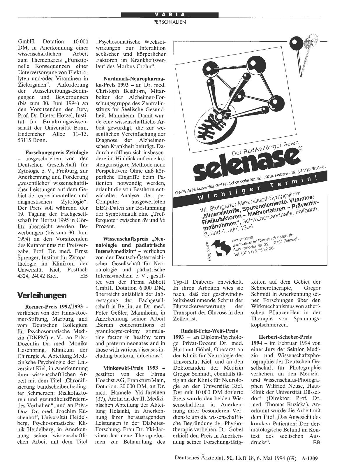 Vorschauseite 1: Verleihungen