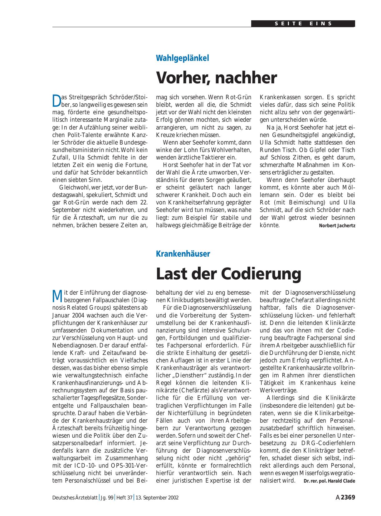 Vorschauseite 1: Wahlgeplänkel: Vorher, nachher