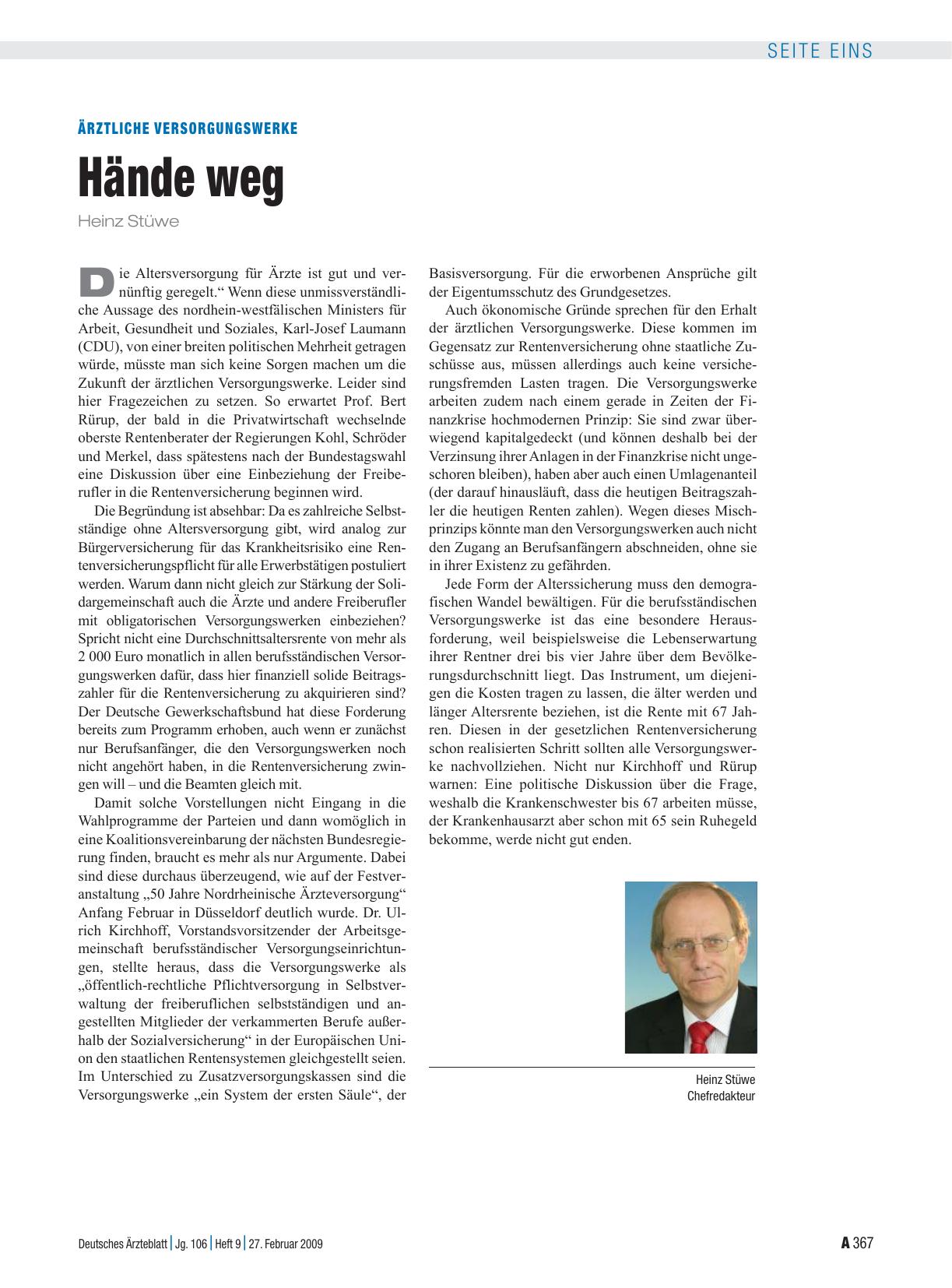Vorschauseite 1: Ärztliche Versorgungswerke: Hände weg