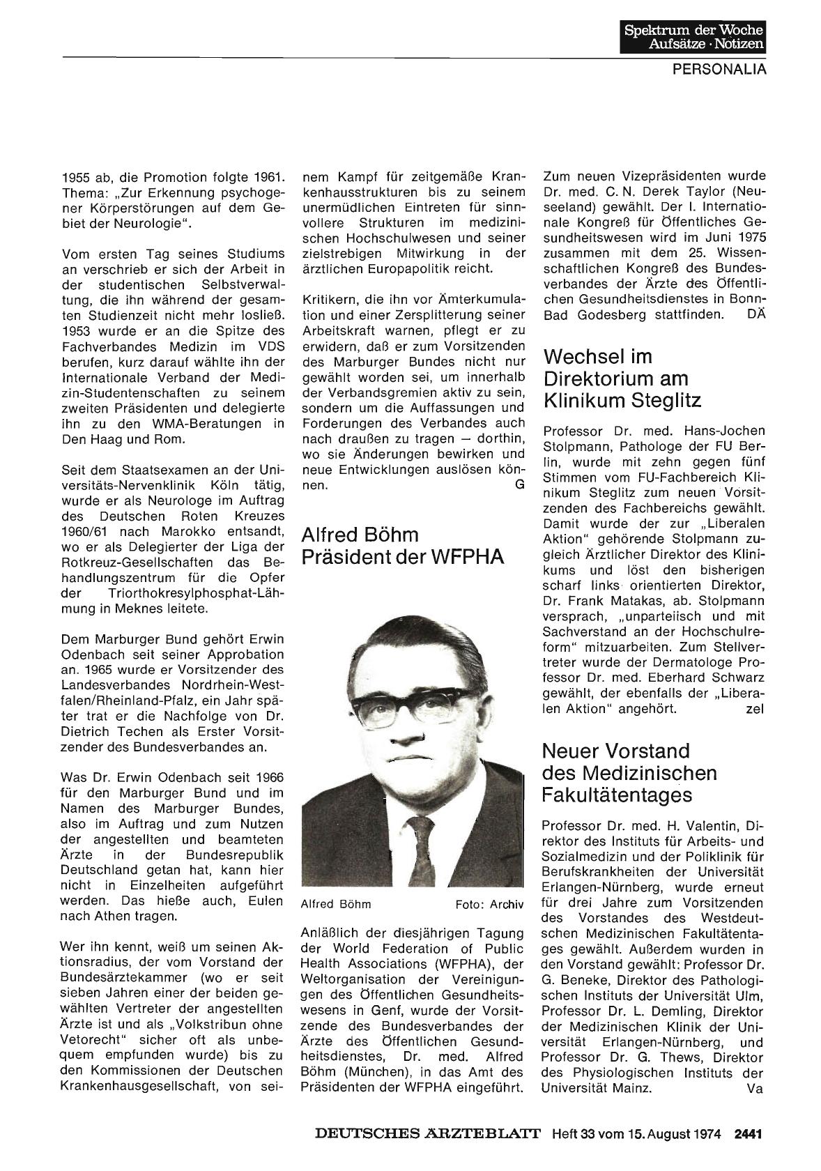 Vorschauseite 1: Alfred Böhm Präsident der WFPHA