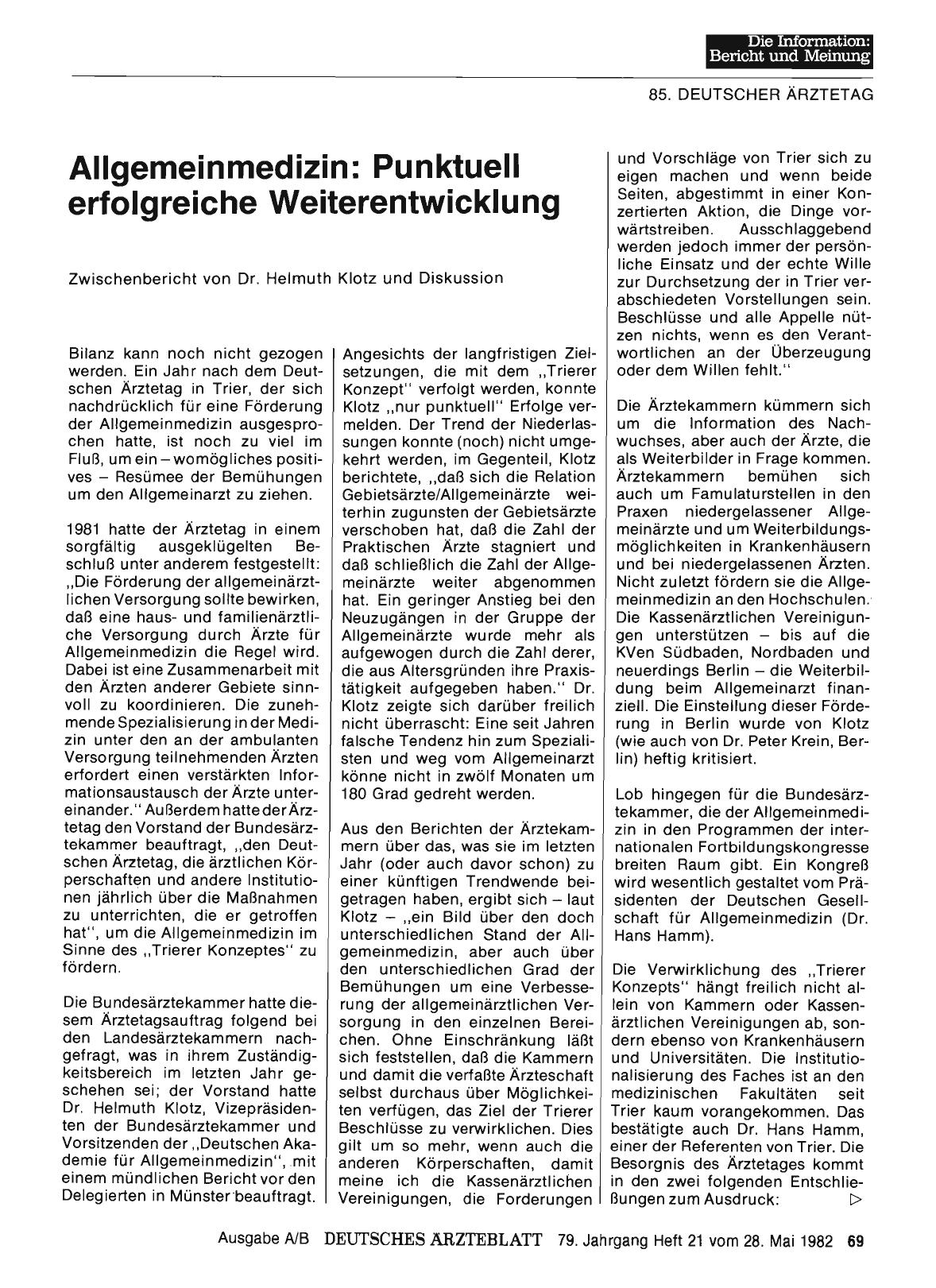 Vorschauseite 1: Allgemeinmedizin: Punktuell erfolgreiche Weiterentwicklung
