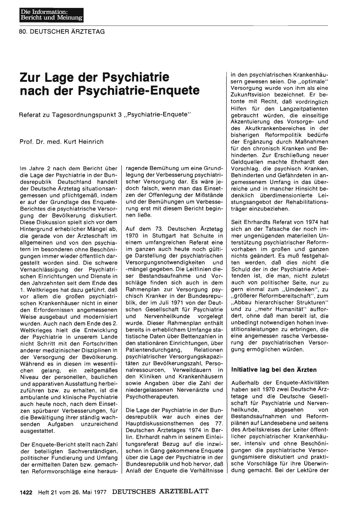Vorschauseite 1: Zur Lage der Psychiatrie nach der Psychiatrie-Enquete: Referat zu Tagesordnungspunkt 3 „Psychiatrie-Enquete“