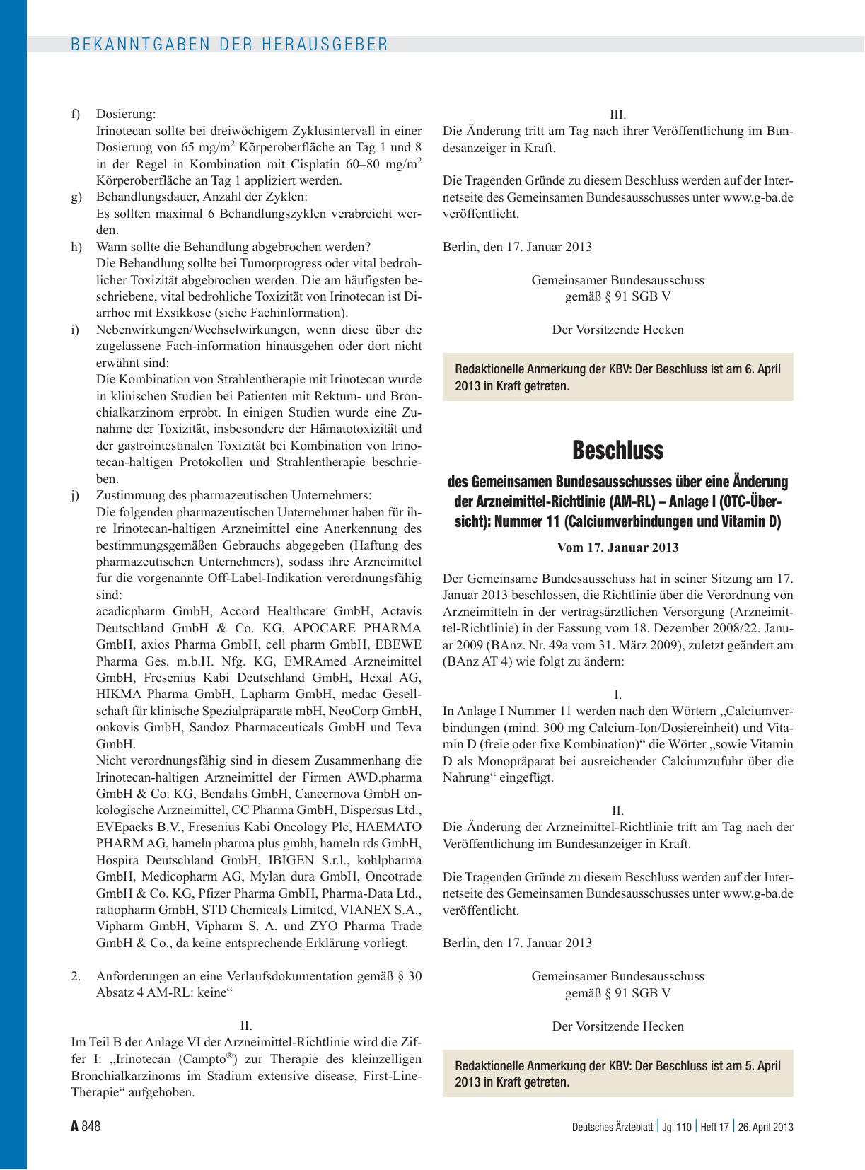 Vorschauseite 1: Beschluss des Gemeinsamen Bundesausschusses über eine Änderung der Arzneimittel-Richtlinie (AM-RL) – Anlage I (OTC-Übersicht): Nummer 11 (Calciumverbindungen und Vitamin D)