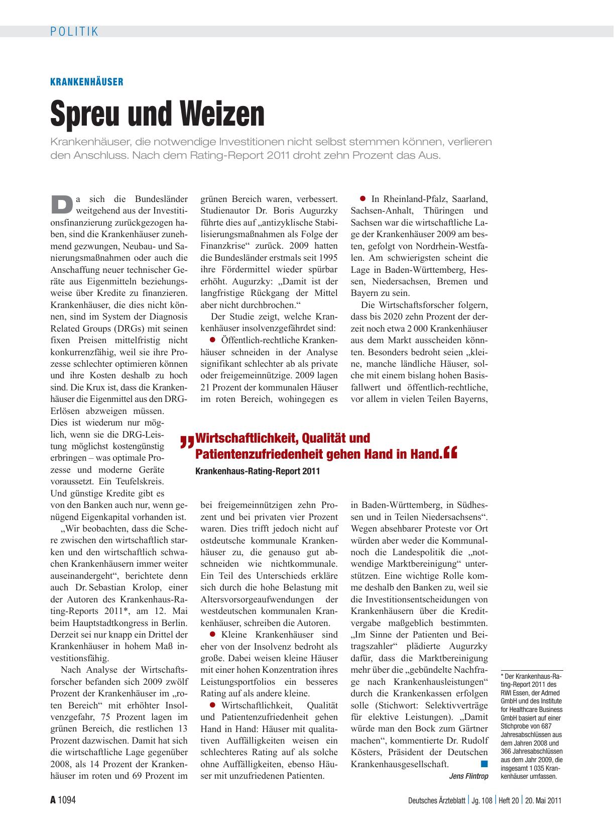 Vorschauseite 1: Krankenhäuser: Spreu und Weizen