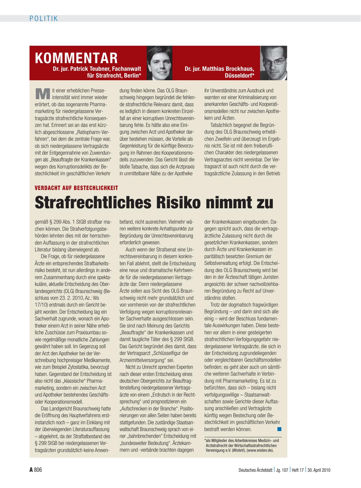 Vorschauseite 1: Verdacht auf Bestechlichkeit: Strafrechtliches Risiko nimmt zu