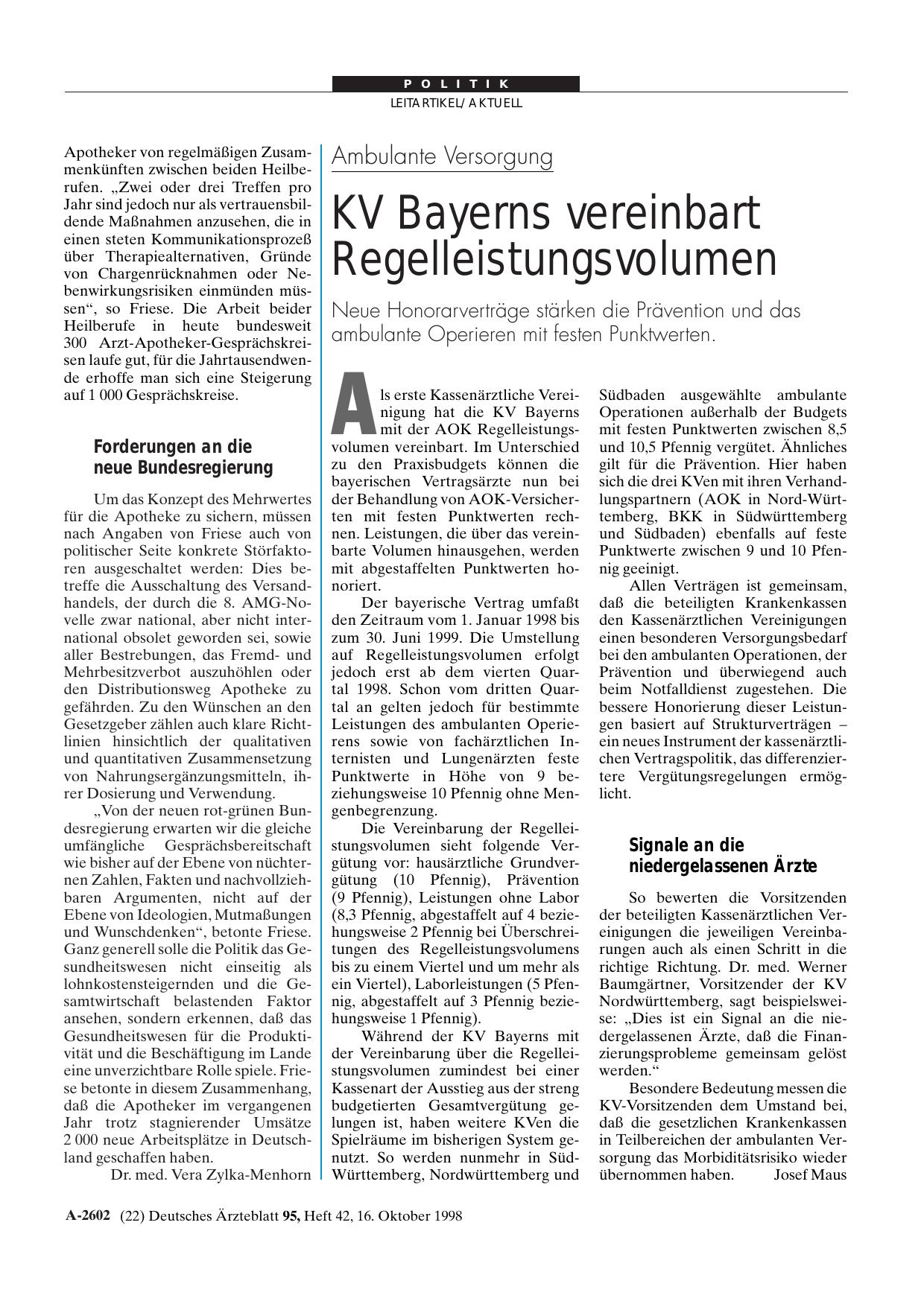 Vorschauseite 1: Ambulante Versorgung: KV Bayerns vereinbart Regelleistungsvolumen