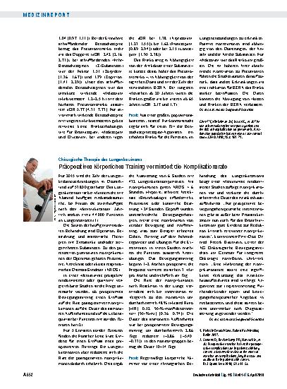 Vorschauseite 1: Chirurgische Therapie des Lungenkarzinoms: Präoperatives körperliches Training vermindert die Komplikationsrate