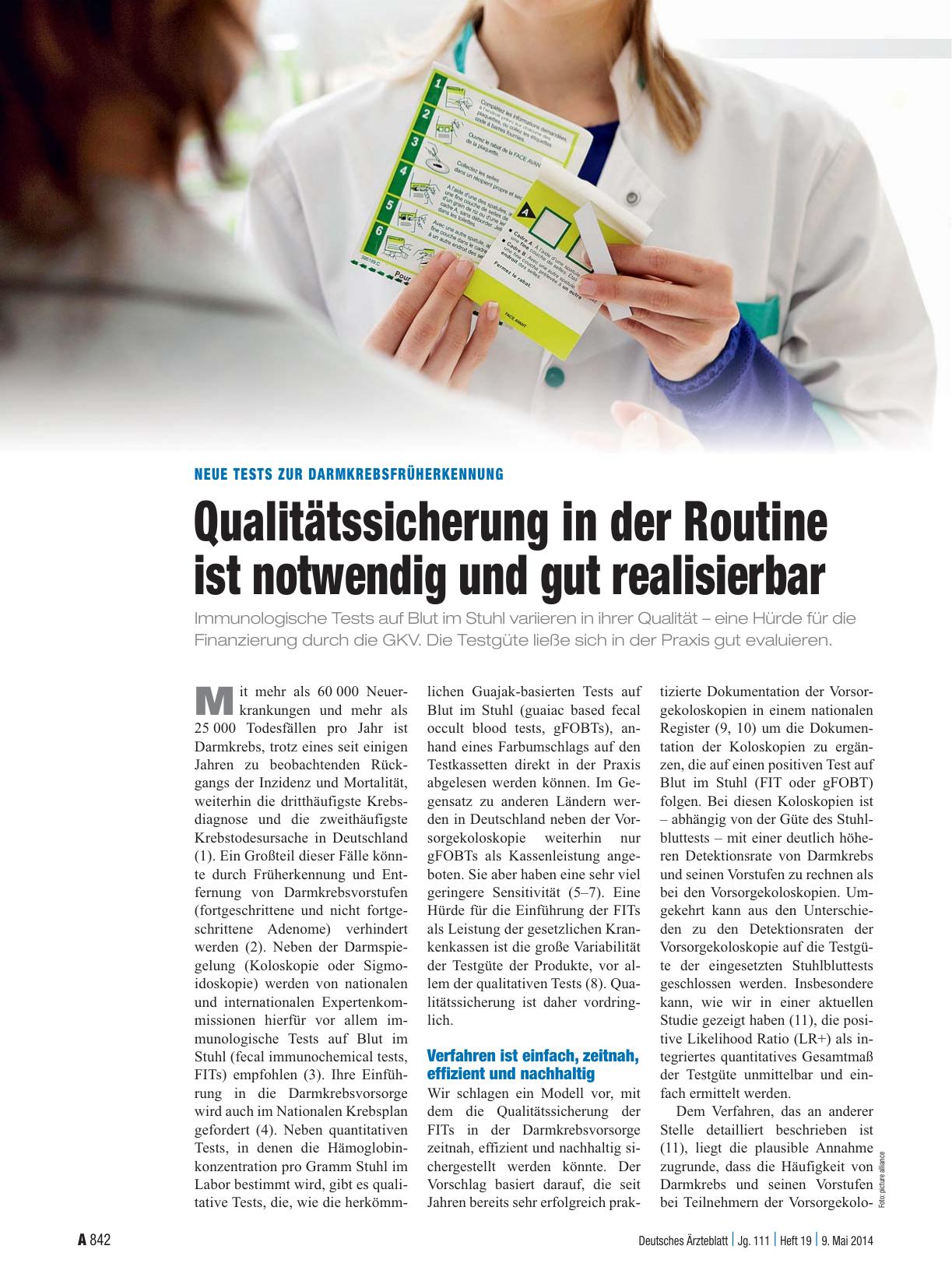 Vorschauseite 1: Neue Tests zur Darmkrebsfrüherkennung: Qualitätssicherung in der Routine ist notwendig und gut realisierbar