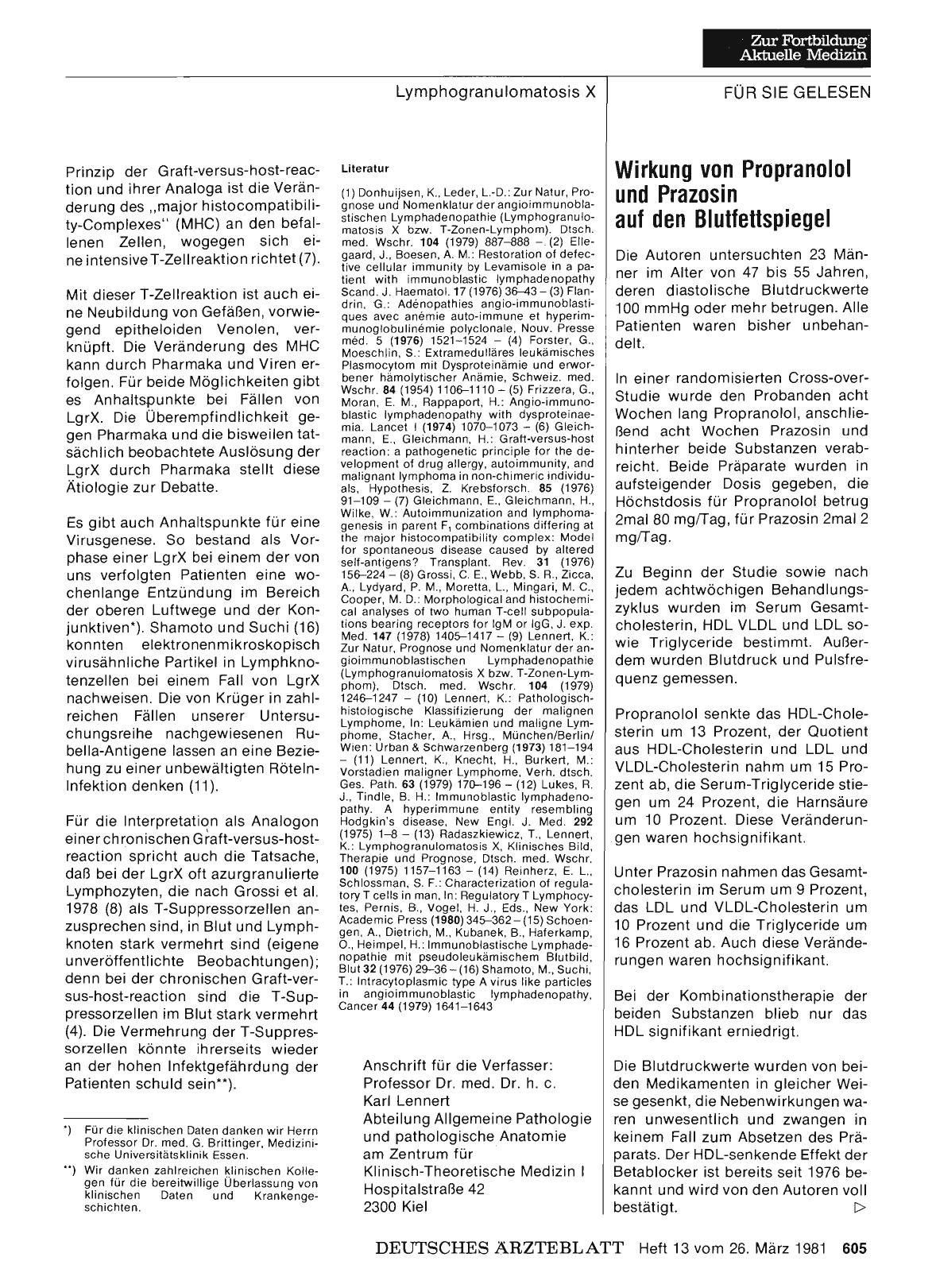 Vorschauseite 1: Wirkung von Propranolol und Prazosin auf den Blutfettspiegel