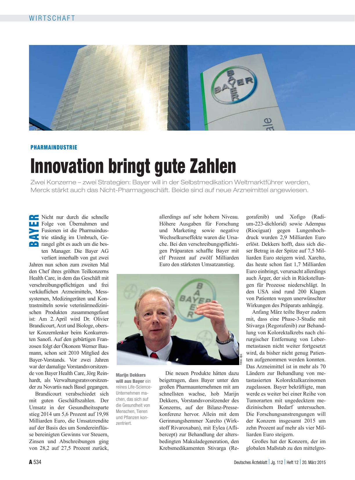 Vorschauseite 1: Pharmaindustrie: Innovation bringt gute Zahlen