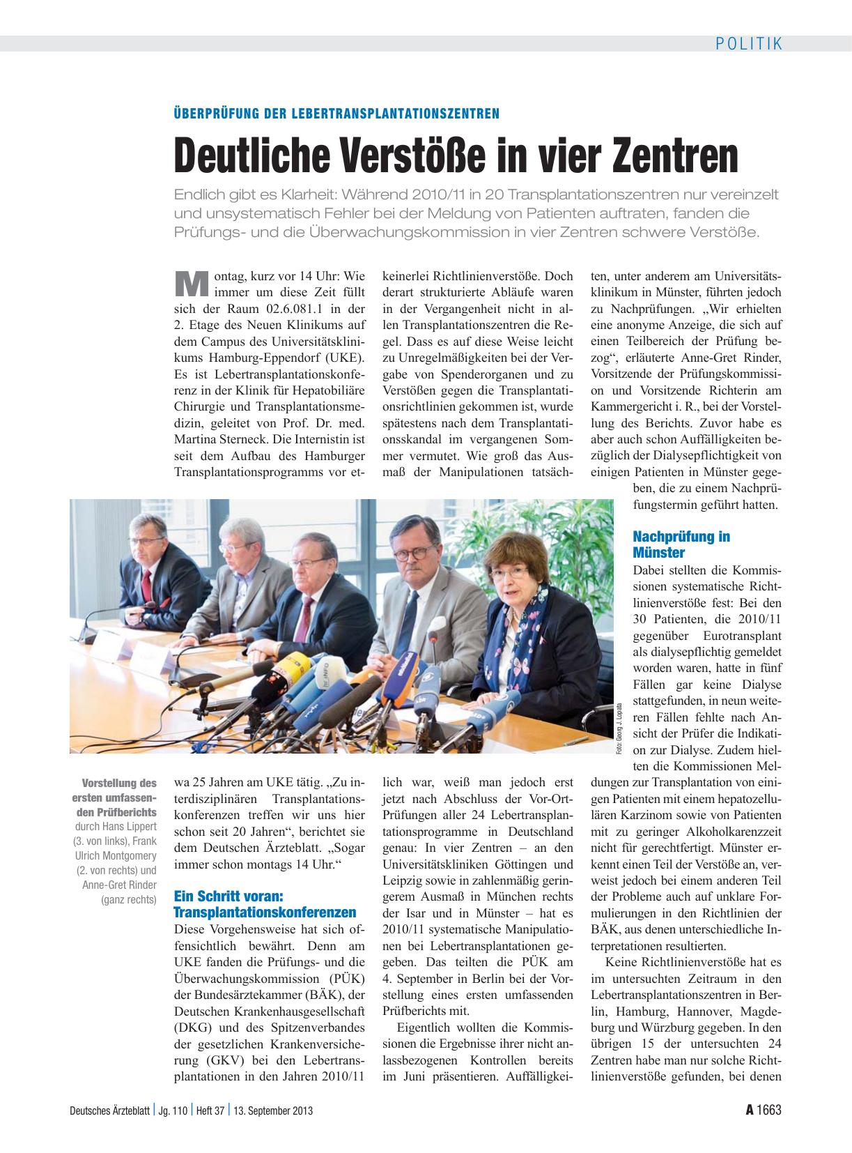 Vorschauseite 1: Überprüfung der Lebertransplantationszentren: Deutliche Verstöße in vier Zentren