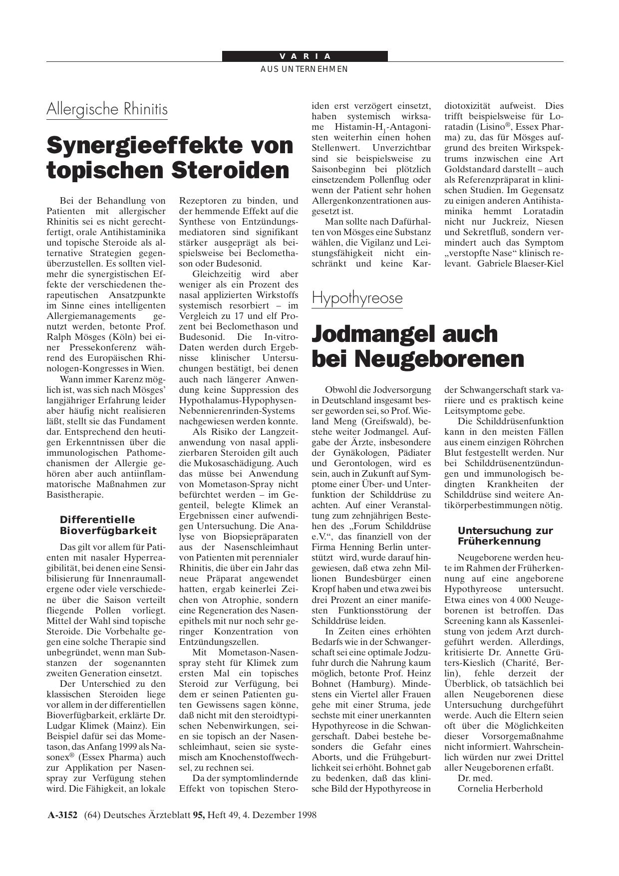 Vorschauseite 1: Allergische Rhinitis: Synergieeffekte von topischen Steroiden
