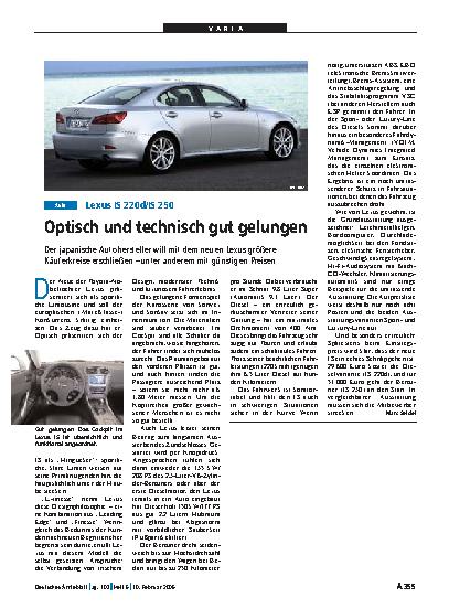 Vorschauseite 1: Lexus IS 220d/IS 250: Optisch und technisch gut gelungen