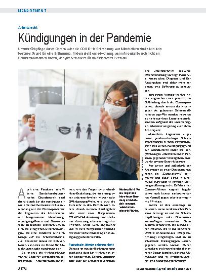 Vorschauseite 1: Arbeitsrecht: Kündigungen in der Pandemie
