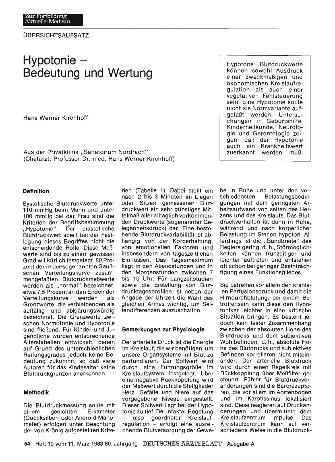 Vorschauseite 1: Hypotonie — Bedeutung und Wertung