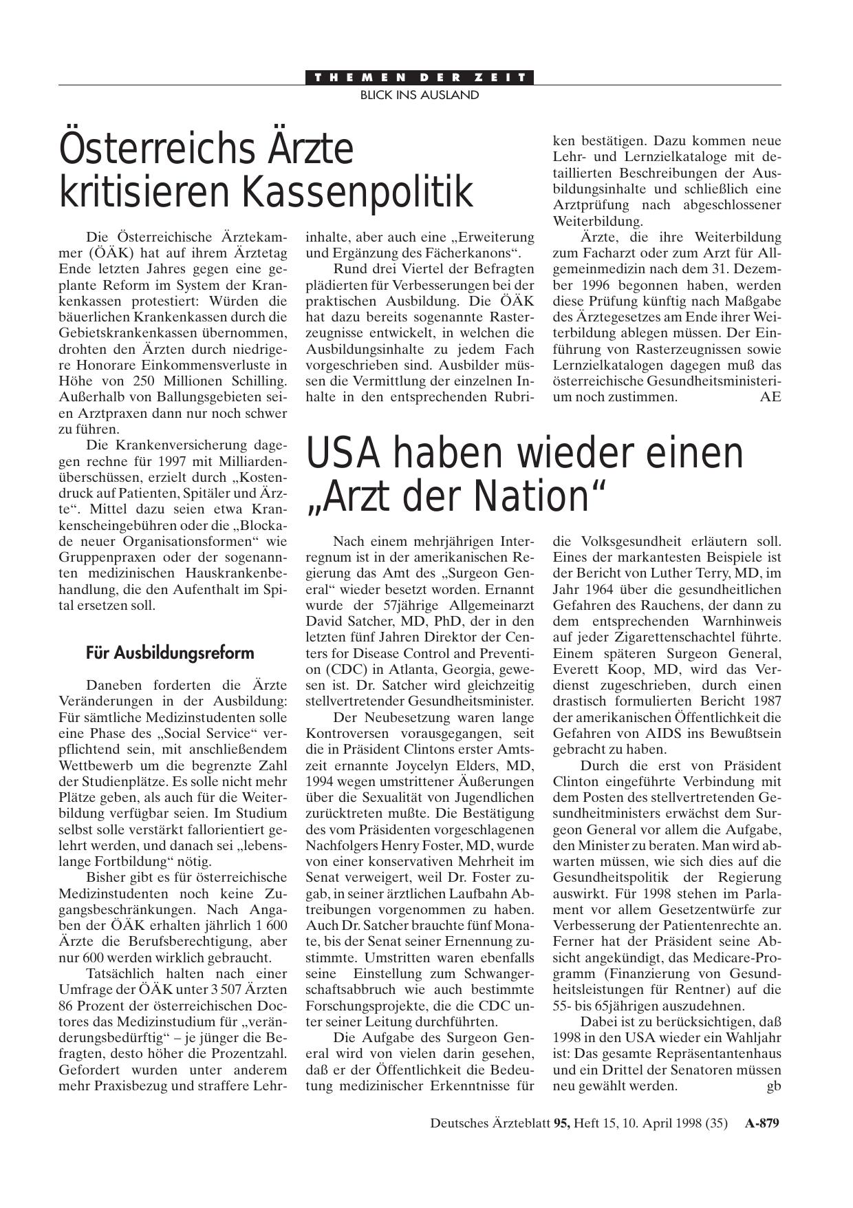 Vorschauseite 1: USA haben wieder einen „Arzt der Nation“