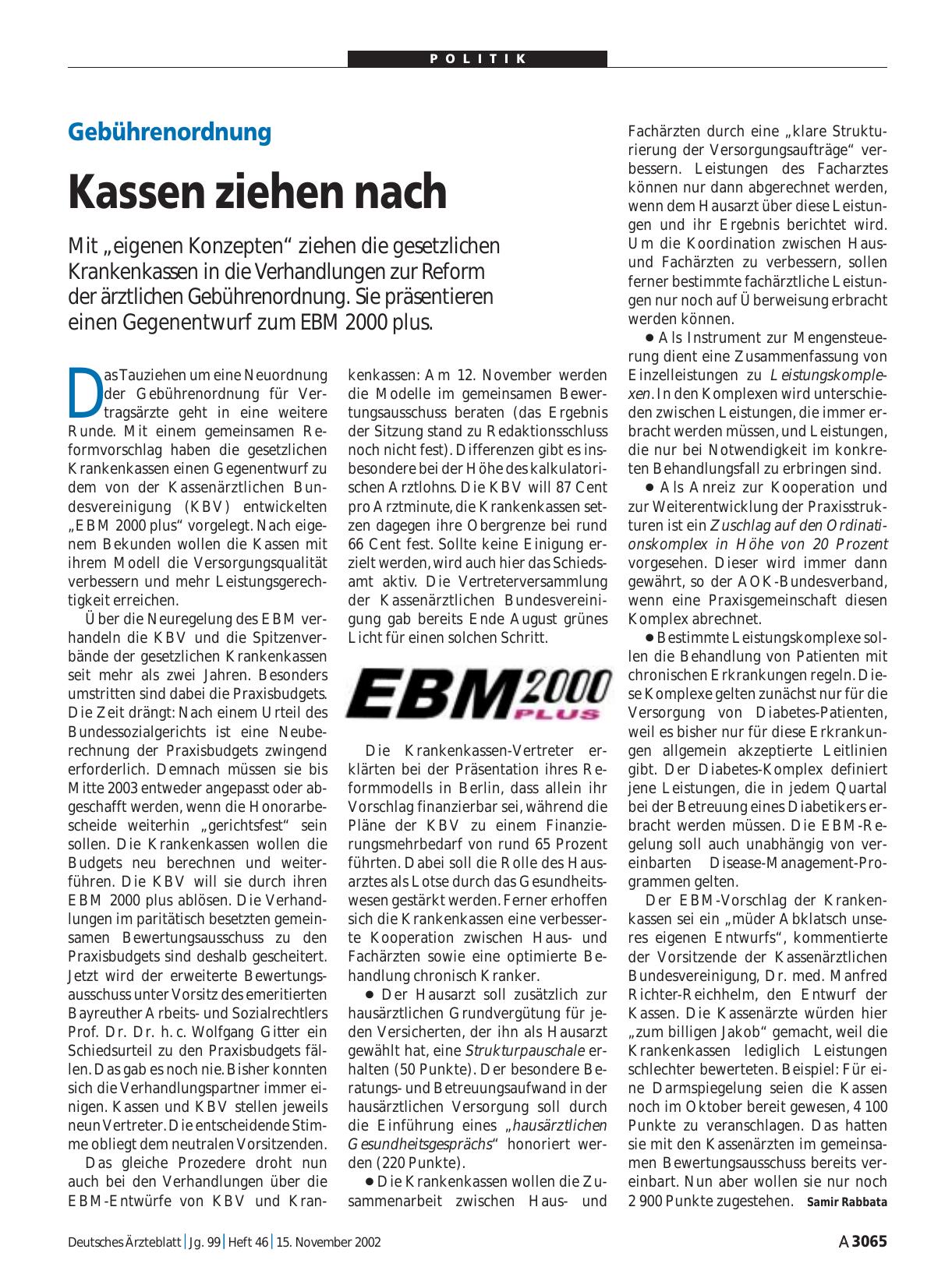 Vorschauseite 1: Gebührenordnung: Kassen ziehen nach