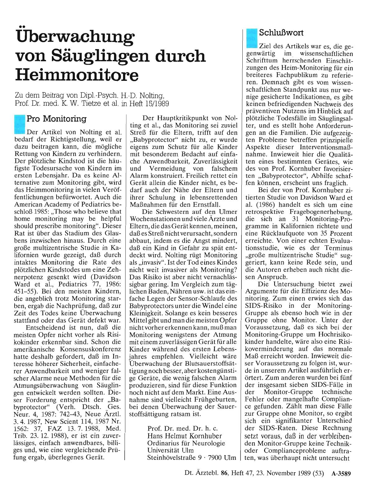 Vorschauseite 1: Überwachung von Säuglingen durch Heimmonitore: Pro Monitoring