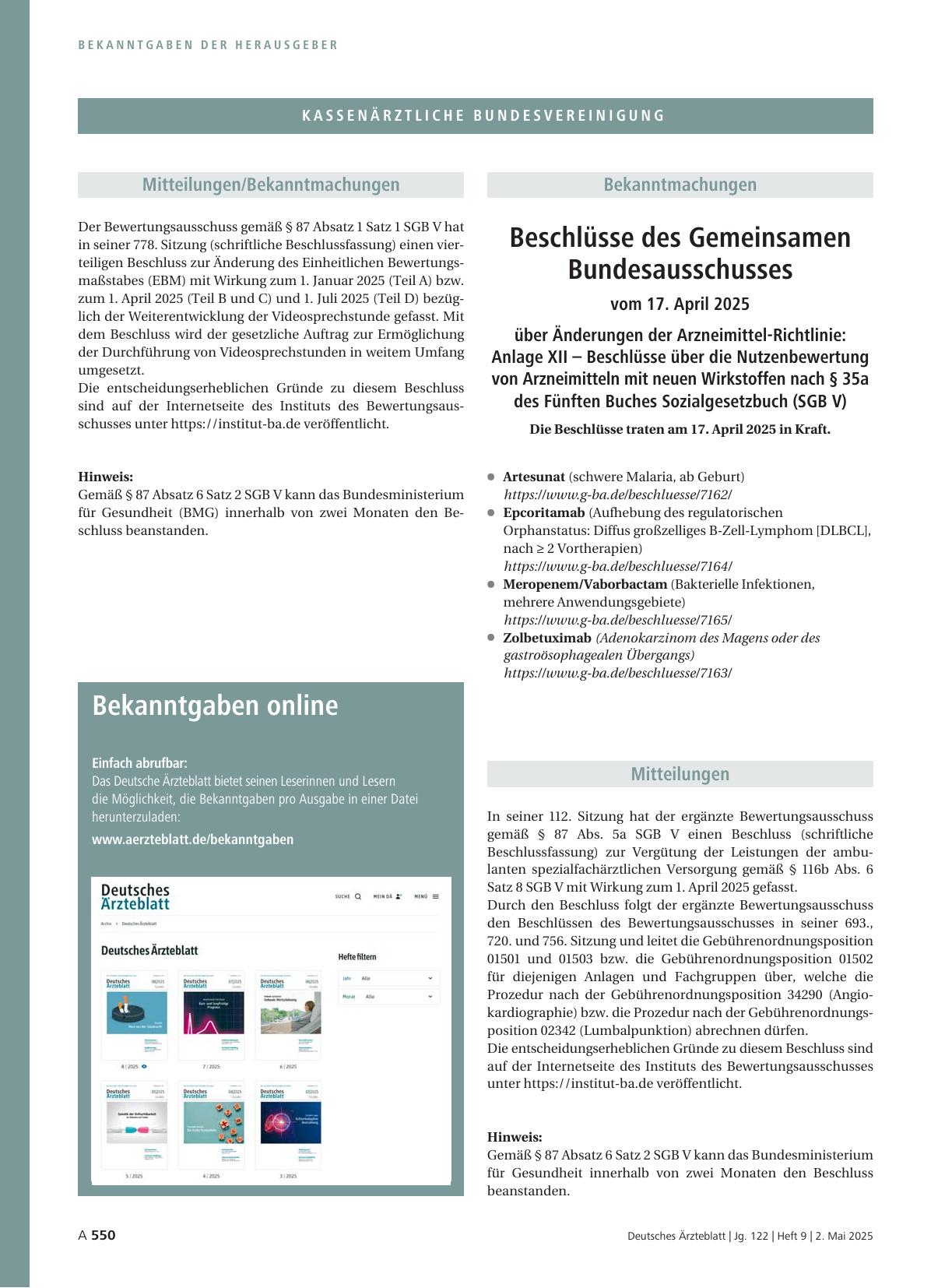 Vorschauseite 1: Beschluss des Bewertungsausschusses nach § 87 Abs. 1 Satz 1 SGB V in seiner 778. Sitzung (schriftliche Beschlussfassung)
