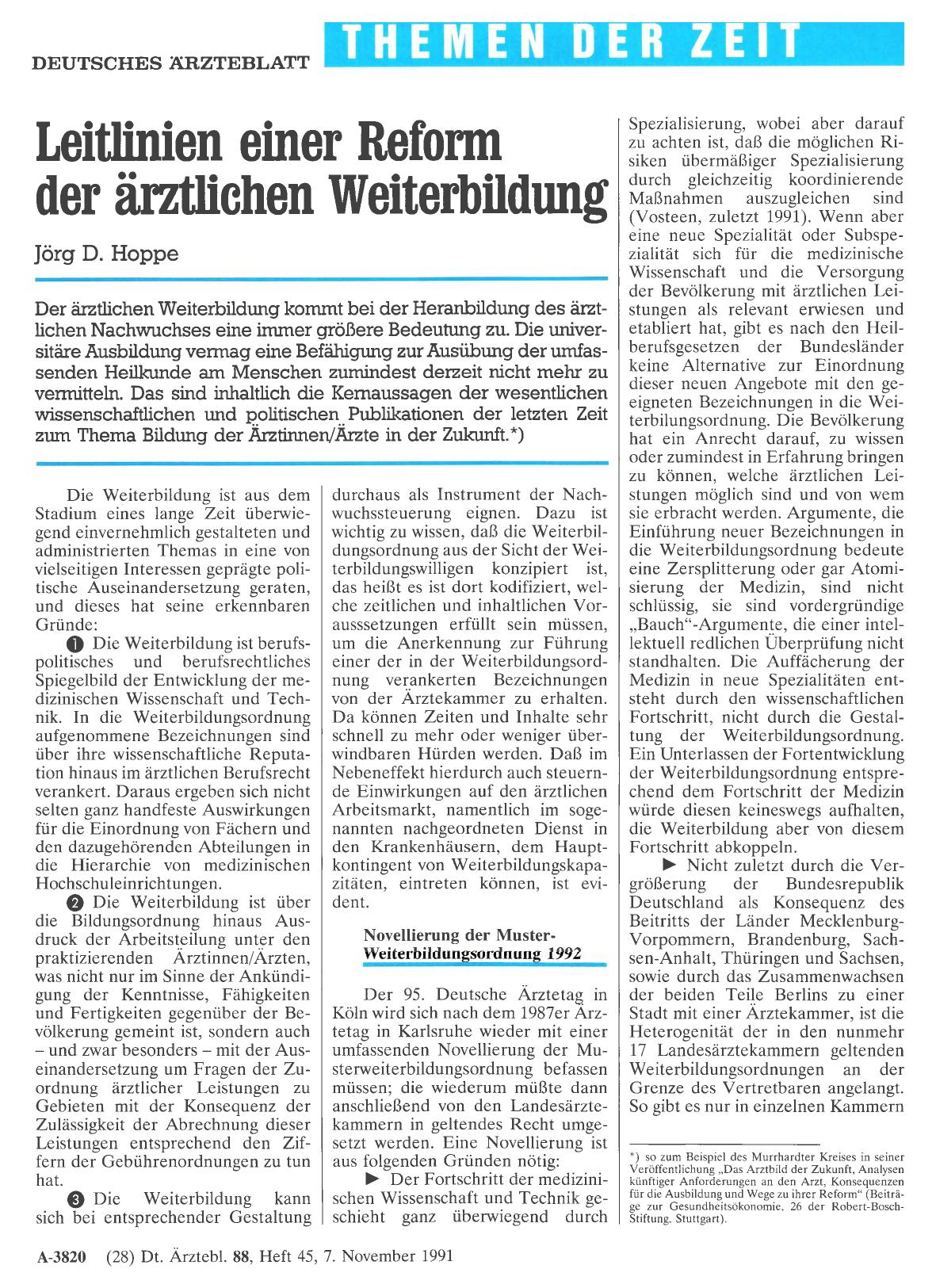 Vorschauseite 1: Leitlinien einer Reform der ärztlichen Weiterbildung