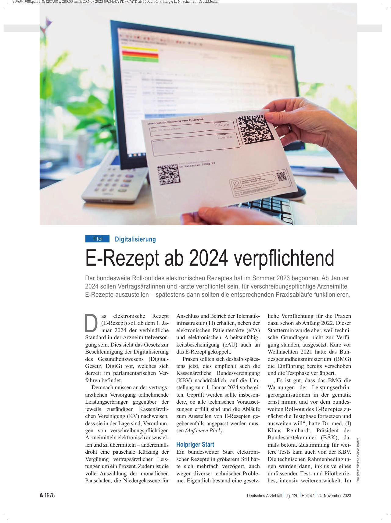 Vorschauseite 1: Digitalisierung: E-Rezept ab 2024 verpflichtend