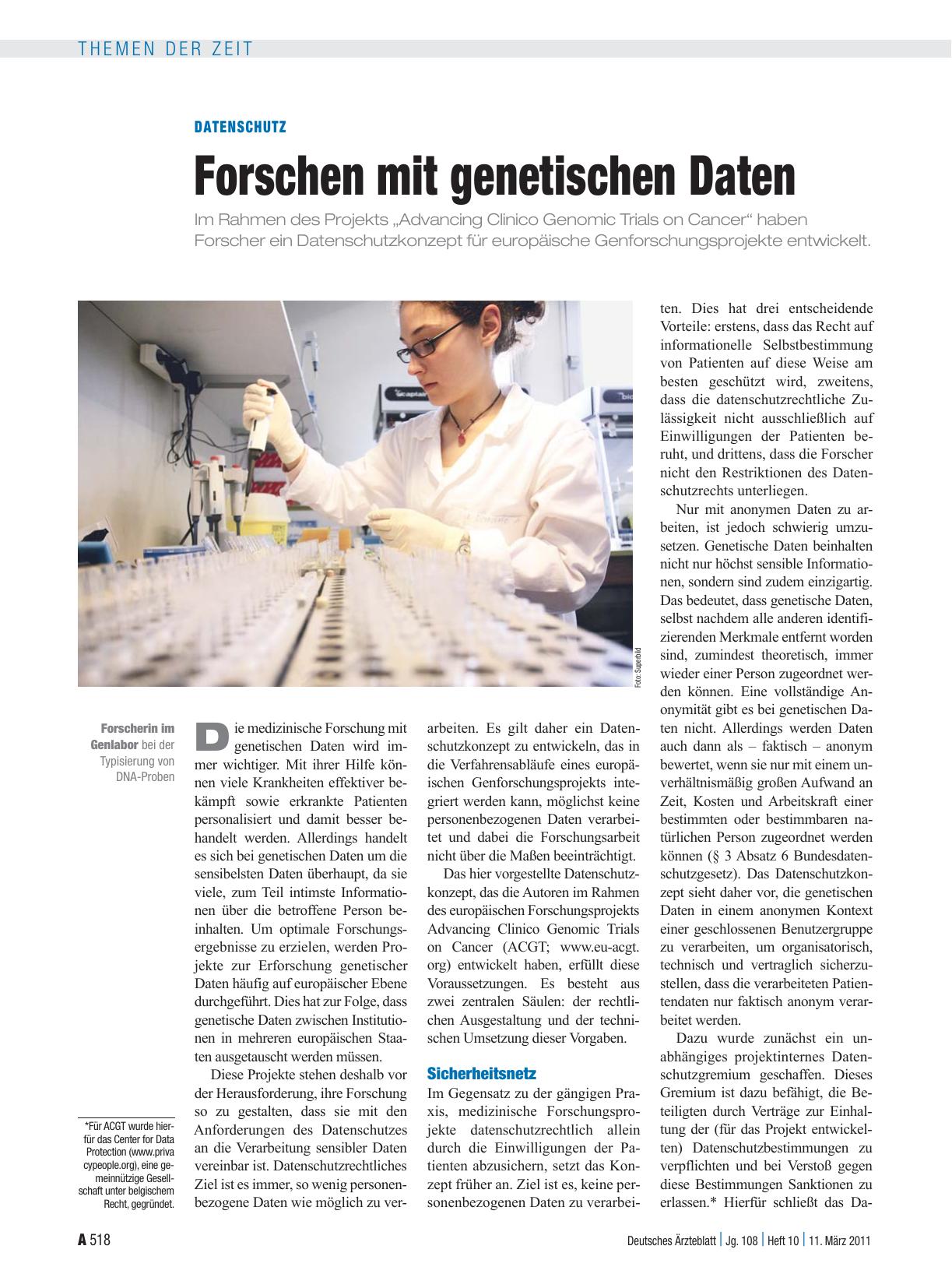 Vorschauseite 1: Datenschutz: Forschen mit genetischen Daten