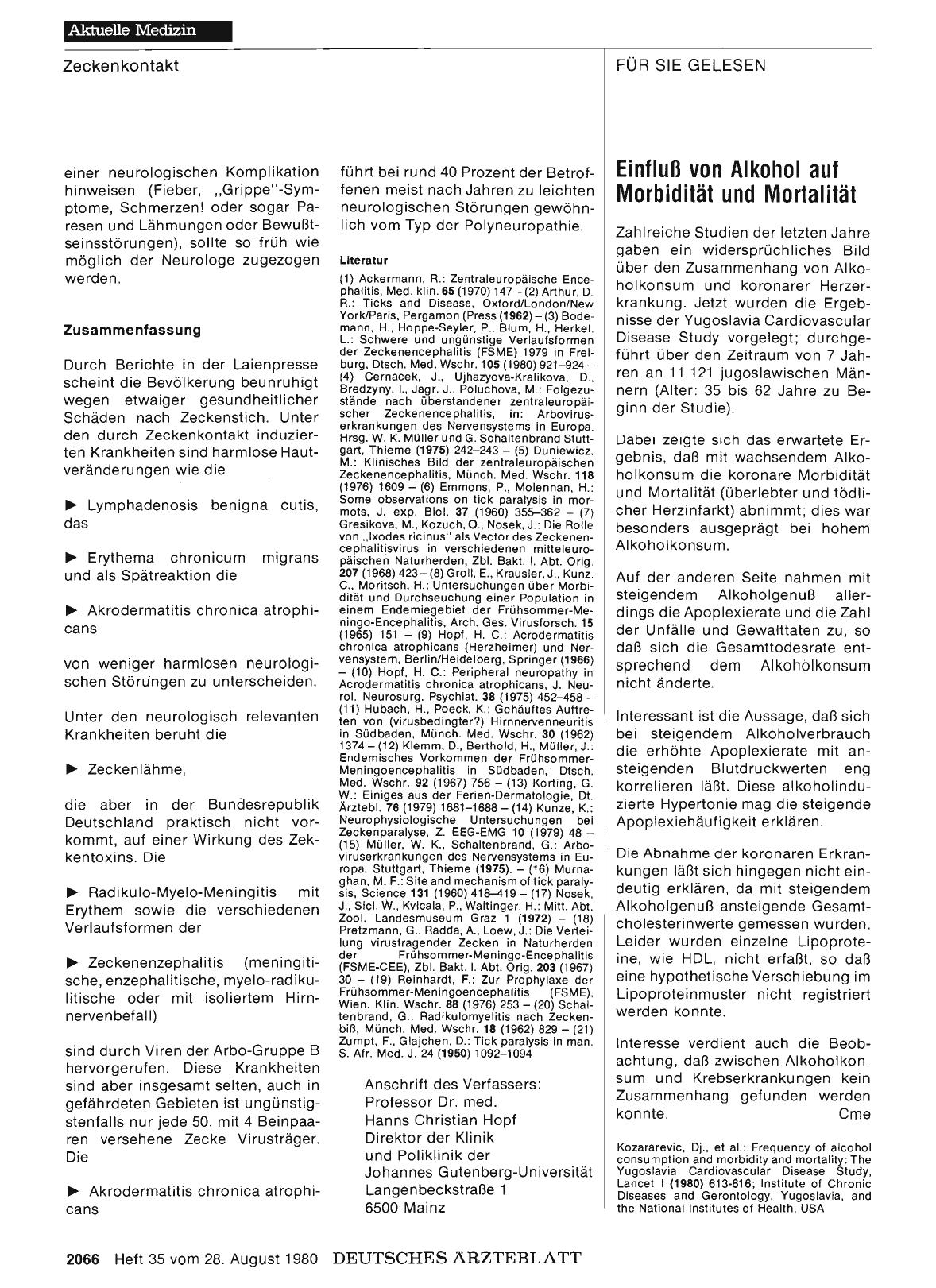 Vorschauseite 1: Einfluß von Alkohol auf Morbidität und Mortalität