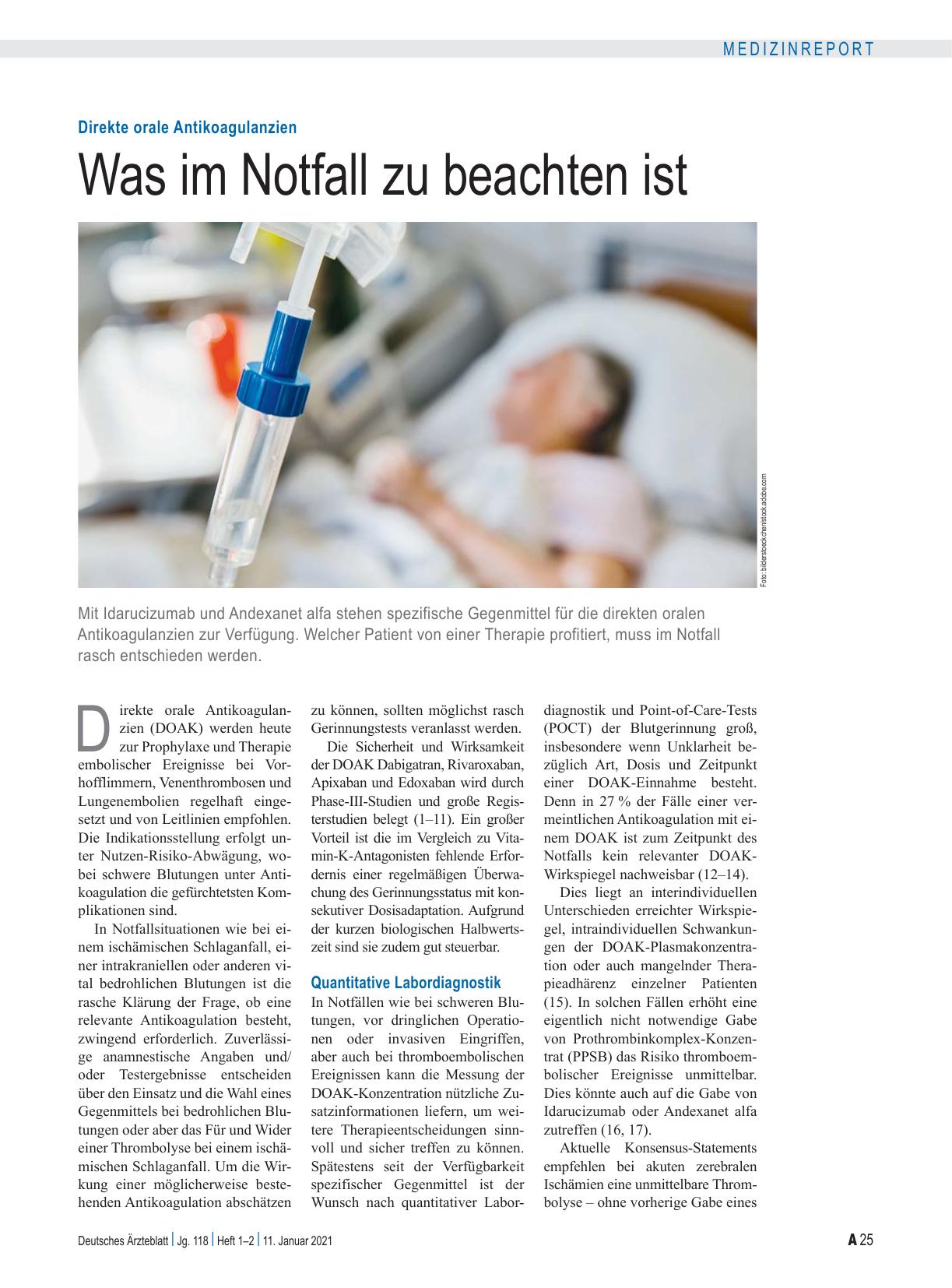 Vorschauseite 1: Direkte orale Antikoagulanzien: Was im Notfall zu beachten ist