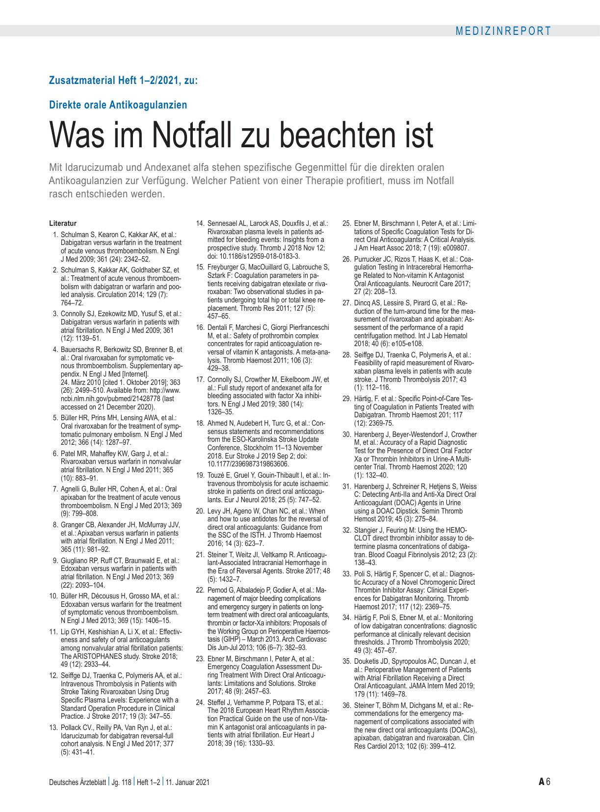Vorschauseite 6: Direkte orale Antikoagulanzien: Was im Notfall zu beachten ist