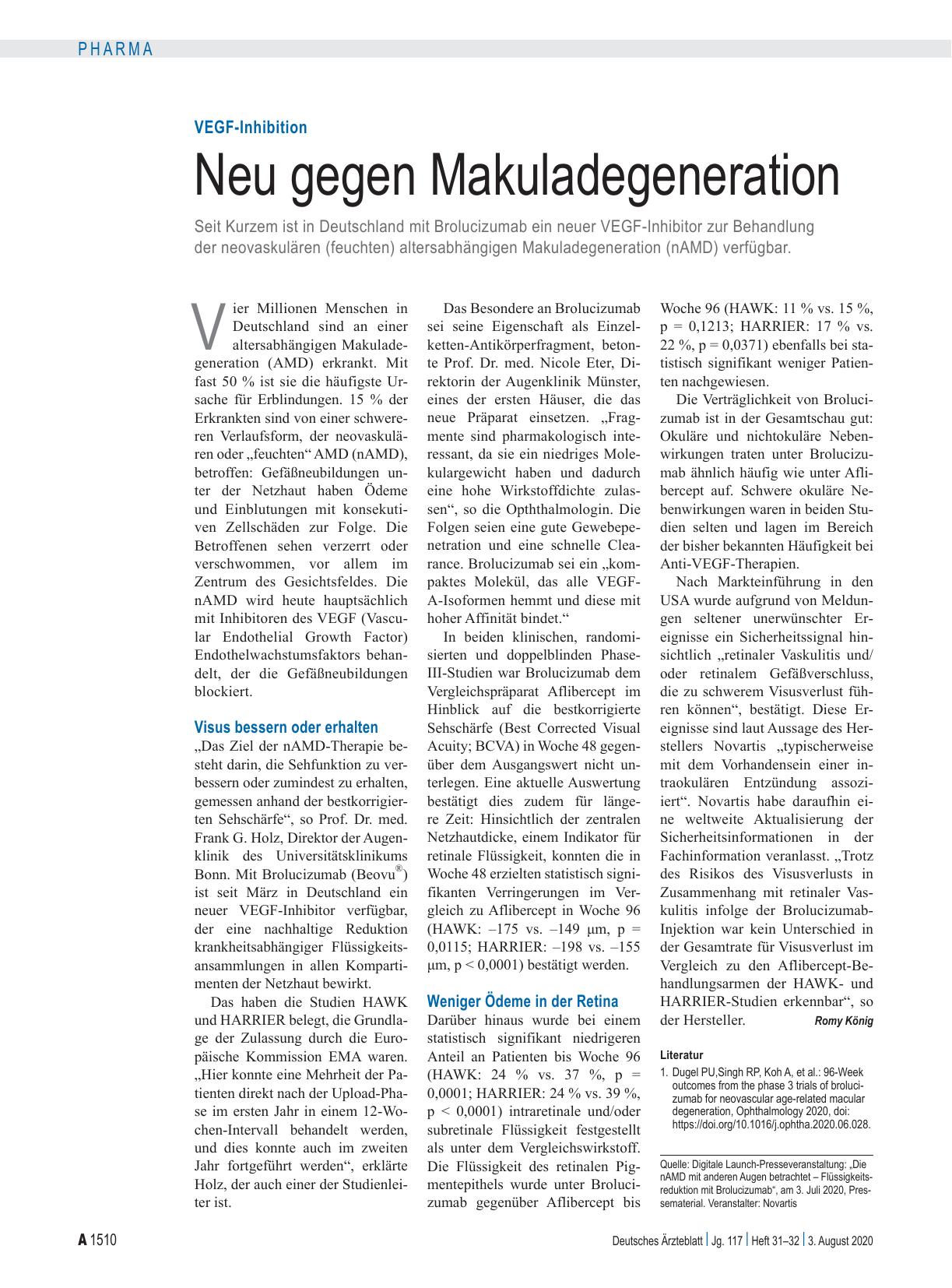 Vorschauseite 1: VEGF-Inhibition: Neu gegen Makuladegeneration