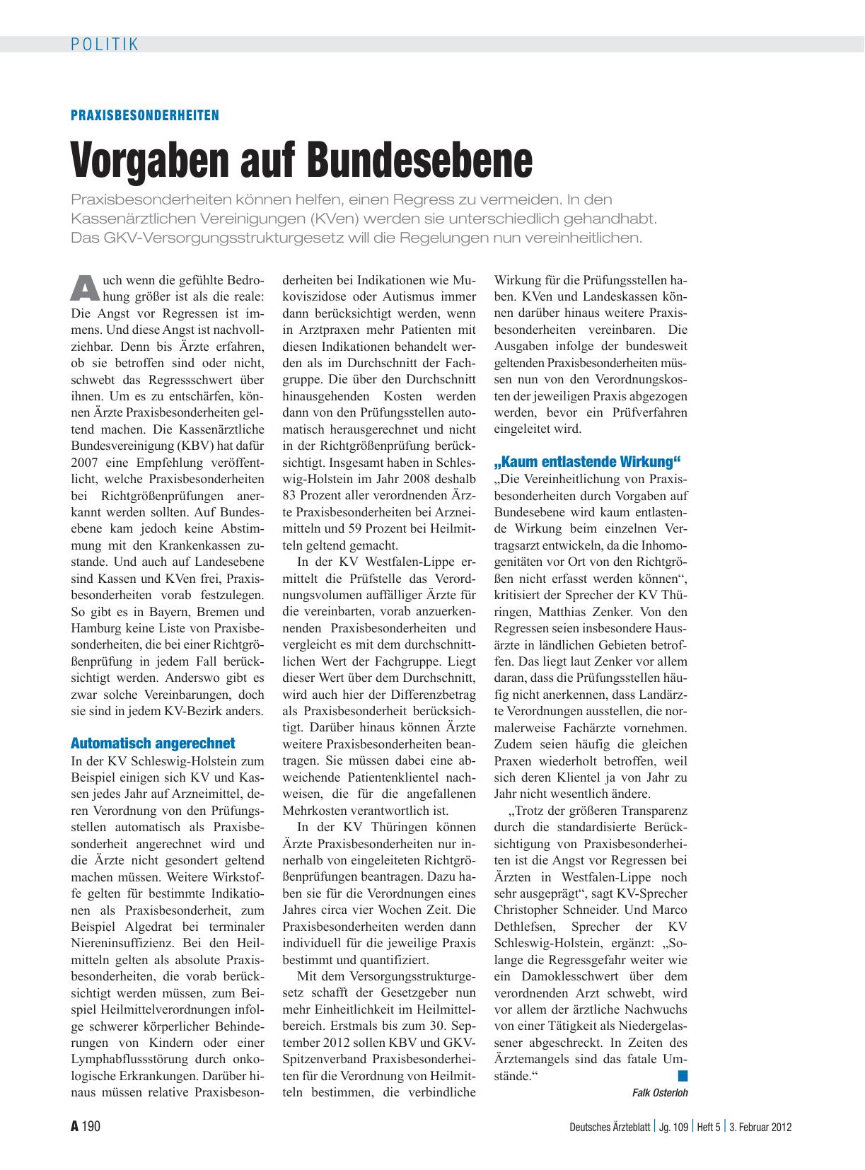 Vorschauseite 1: Praxisbesonderheiten: Vorgaben auf Bundesebene