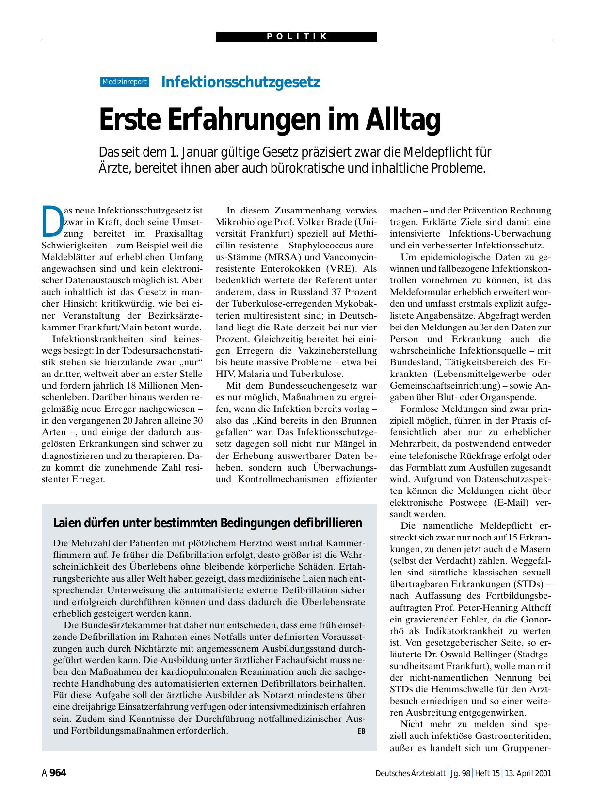 Vorschauseite 1: Laien dürfen unter bestimmten Bedingungen defibrillieren